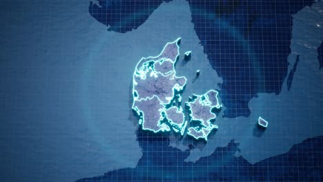Abstract-geometric-futuristic-concept-3d-Map-of-Denmark-with-borders-as-scribble,-blue-neon-style-2