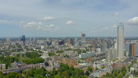 Drone-shot-towards-downtown-central-Rotterdam-Netherlands