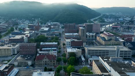 Johnstown-Pennsylvania-aerial-establishing-shot-at-sunrise