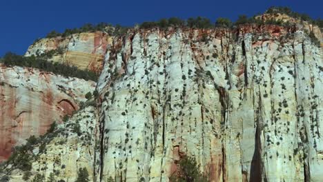 Steep-Eroded-Limestone-White-Cliff-In-Zion-National-Park-Canyon,-Utah