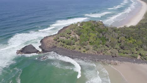 Scenic-View-Of-Fingal-Headland-And-Tasman-Sea-During-Summer-In-NSW,-Australia---aerial-shot