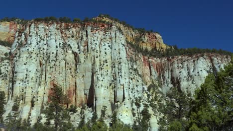 Tall-White-Rock-Cliffs-In-Zion-National-Park-Canyon-Landscape,-Utah