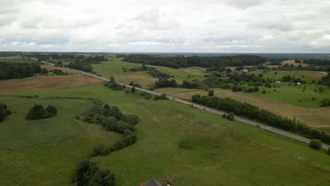 Aerial-view-of-a-landscape-with-green-lush-trees-and-grass