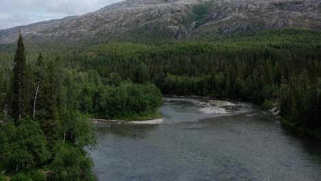 Fluss-Und-üppige-Vegetation-Im-Lomsdal-Visten-Nationalpark-In-Norwegen---Drohnenaufnahme-Aus-Der-Luft
