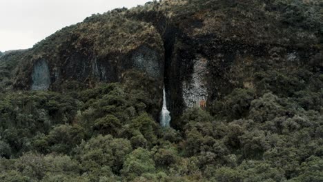 Flying-Towards-Waterfall-In-Mountain-Hiking-Of-Cayambe-Coca-Ecological-Reserve-In-Ecuador
