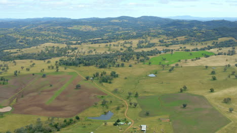 Paisaje-Australiano-De-Sobrevuelo-De-Drones-Aéreos-De-4k-Con-Campos-De-Avena-Verde