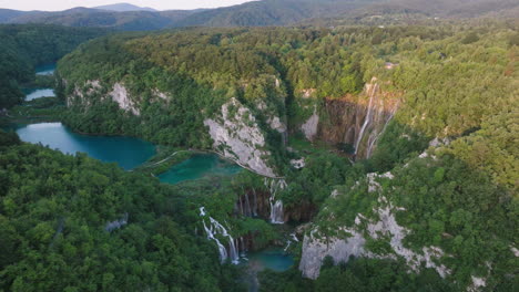 AERIAL-Shot-of-Plitvice-Lake-National-Park-in-Croatia,-Europe-14