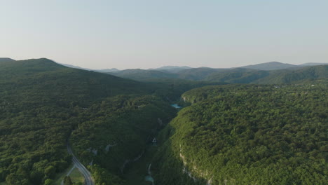 AERIAL-Shot-of-Plitvice-Lake-National-Park-in-Croatia,-Europe-12
