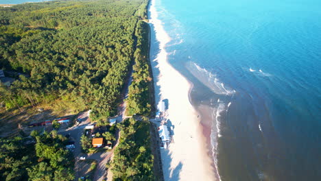 Aerial-top-down-shot-of-forest-and-beach-with-baltic-sea-in-Krynica-Morska,Poland