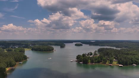 Aerial-panorama-view-of-Lake-Lanier-in-Cumming,-Georgia