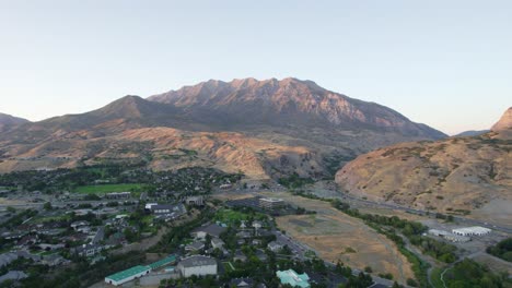 Famous-Landmark-in-Utah-County,-Mount-Timpanogos-Mountain-in-Provo-Canyon,-Utah---Aerial