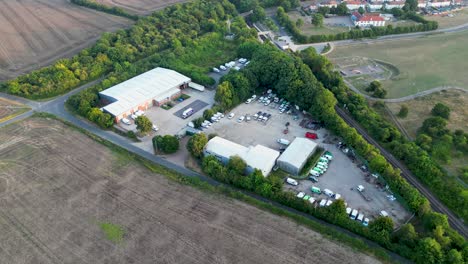 Aerial-fly-around-of-a-small-industrial-estate