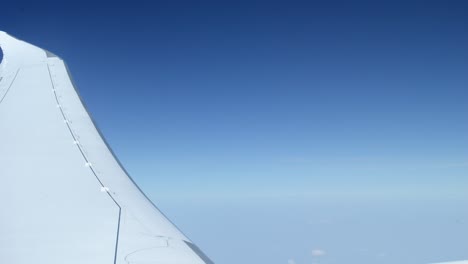 Flügel-Des-Weißen-Flugzeugs-Vor-Einem-Klaren-Blauen-Horizont-Mitten-Im-Flug