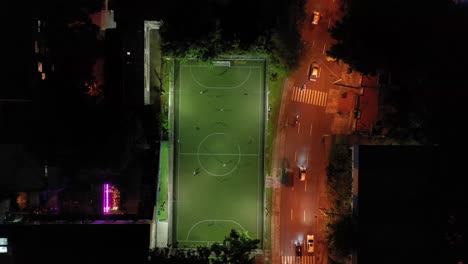 Vista-Desde-Arriba-Del-Campo-De-Fútbol-En-La-Ciudad-De-Medellin,-Colombia