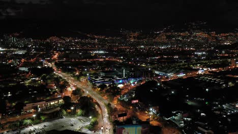 Aerial-city-view-from-drone-of-Medellin,-Colombia-at-night