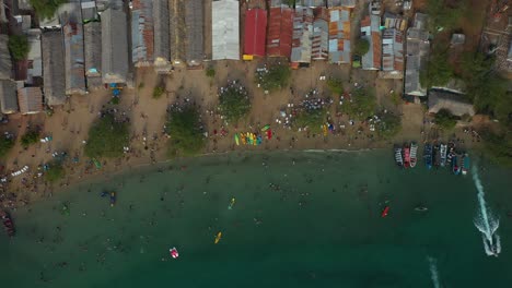 Top-down-drone-view-of-tourist-beach-area-in-Colombia