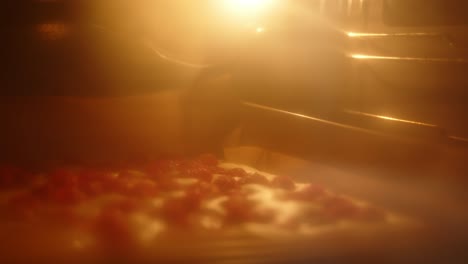Static-close-up-of-a-raspberry-cake-baking-in-the-oven