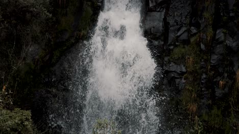 Tropical-Jungle-Waterfall-In-Cayambe-Coca-National-Park,-Papallacta,-Ecuador---tilt-down