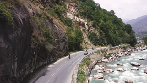 An-aerial-shot-of-high-altitude-road-that-traverses-the-great-Himalayan-range