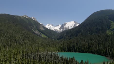 Aerial-Reveal-of-a-Turquoise-Mountain-Lake-in-Pristine-BC-Wilderness