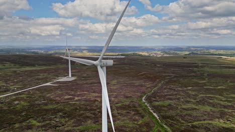 Wind-Farm-situated-on-the-West-Yorkshire-Moors-over-Halifax,-taken-using-a-drone
