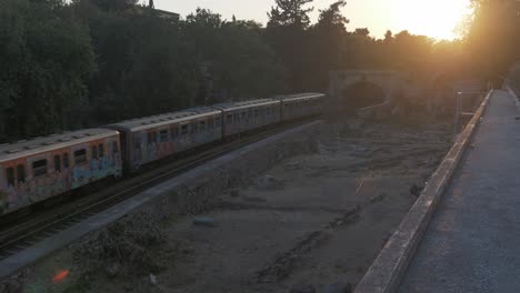 Metro-train-in-Athens-at-sunset