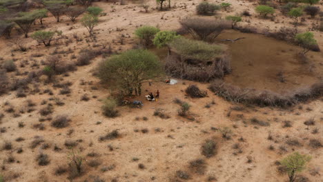 Hamar-Tribe-Of-The-Omo-River-Valley,-Southwestern-Ethiopia---aerial-drone-shot