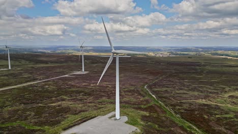 Wind-Farm-situated-on-the-West-Yorkshire-Moors-in-the-UK,-taken-using-a-drone