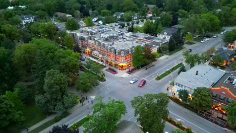 Historic-Victorian-style-Prince-of-Wales-hotel,-Niagara-on-the-Lake;-aerial