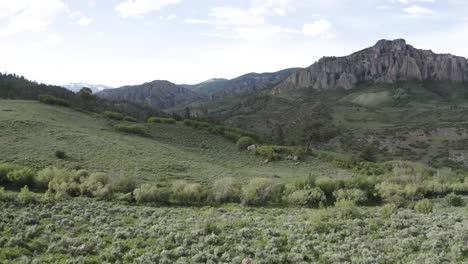 Grasebene-In-Den-Colorado-Rocky-Mountains-Mit-Steingipfeln,-Luftdolly-Rechts-Erschossen