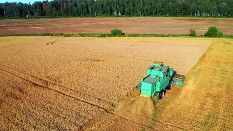Combine-Harvester-With-Shredder-Chopping-Straw-Of-Ripe-Grain-Crops-In-The-Countryside