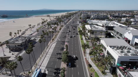 Aerial-footage-of-Huntington-Beach-Coastline-following-pacific