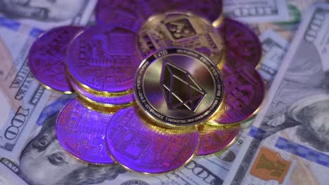 Cryptocurrency-EOS-COIN-ON-DOLLAR-BILLS-warning-POLICE