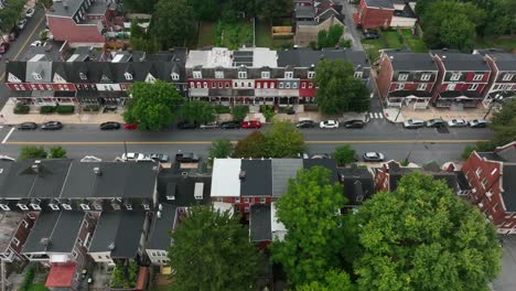 Truck-shot-of-townhomes-on-suburban-city-blocks