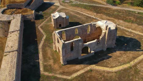 Aerial-of-medieval-abandoned-ruin-carmelite-church-in