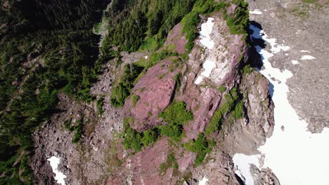Aerial-Rotation-Down-Shot-of-Summit-Block-Mackenzie-Range,-Vancouver-Island,-BC,-Canada