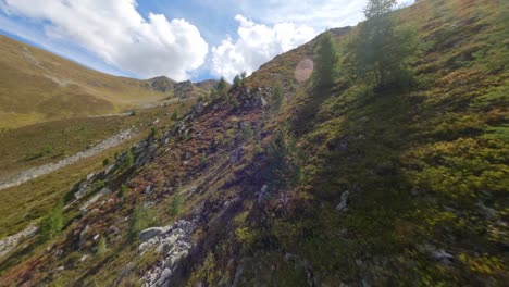 FPV-Aerial-Drone-Flying-Close-To-Davos-Hillside-Valley-And-Making-Sharp-Right-Turn