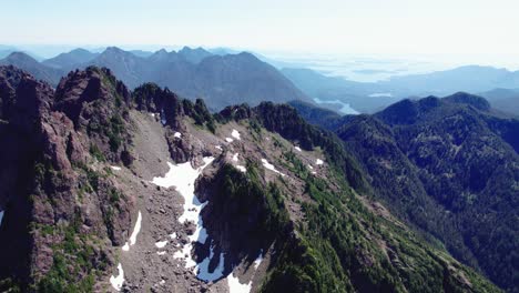Aerial-Fly-Forward-Mountain-Peaks-Broken-Group-Islands---Mackenzie-Range,-Vancouver-Island,-BC,-Canada