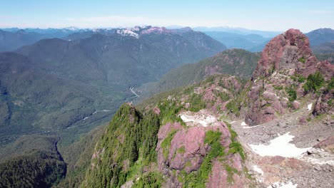 Aerial-Fly-Forward-of-Jagged-Mountains-Peaks---Mackenzie-Range,-Vancouver-Island,-BC,-Canada