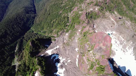 Aerial-Down-Shot-of-Sharp-Mountain-Peaks---Mackenzie-Range,-Vancouver-Island,-BC,-Canada