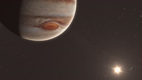 Jupiter-Schwenkt-Von-Der-Sonne-Mit-Großen-Roten-Augen-Und-Hintergrundsternen-Sichtbar-4k