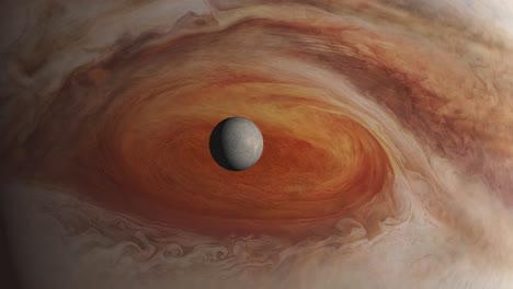 Gefrorenes-Wasser-Europa-Mond-Zeitraffer-Vorbei-An-Planet-Jupiter-Großer-Roter-Augensturm-4k
