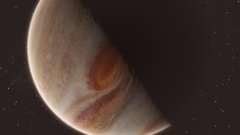 Rotierender-Zeitraffer-Des-Planeten-Jupiter-Macht-Die-Nacht-Zum-Tag-Mit-Sternenhintergrund-4k