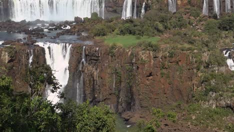 Beautiful-view-of-Iguazu-Falls,-cascades-flowing-through-rocky-cliffs