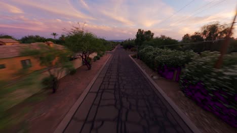 FPV-drone-view-of-Phoenix-neighborhood,-housing,-and-park-surrounding-Camelback-Mountain-Phoenix-Arizona,-USA