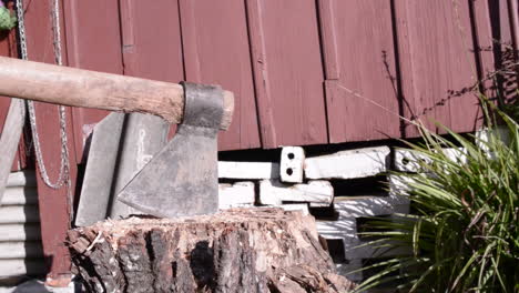 A-man-removing-an-axe-from-a-tree-stump