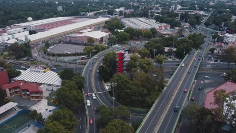 Circling-drone-view-of-a-highway-in-south-Mexico-City
