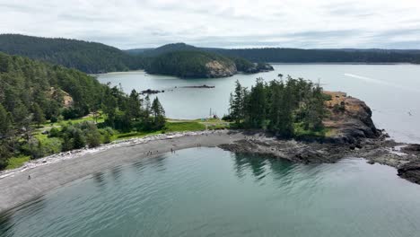 Orbiting-drone-shot-of-the-northern-most-part-of-Deception-Pass-State-Park