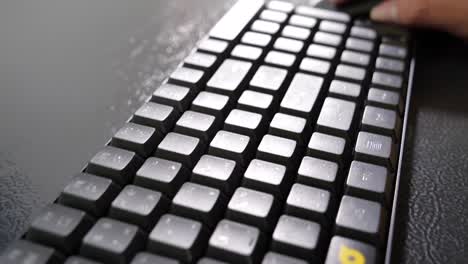 Asian-Hand-Using-Black-Mouse-and-Keyboard,-Close-Up