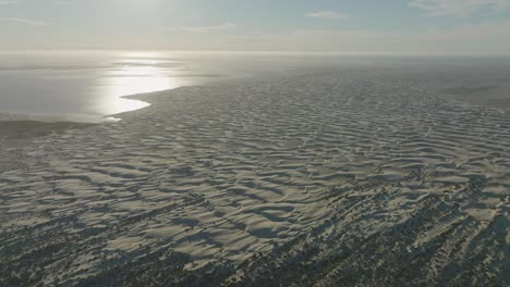 Sand-Dunes-on-Baja-California-Sur-Coastline-in-Mexico,-Aerial-Drone-Flight